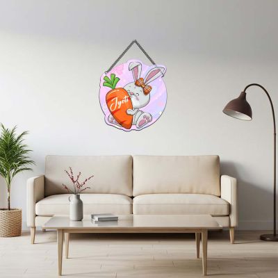 Personalized Bunny & Carrot Kids Room Wooden Wall Hanging for Nursery & Playroom Kids Room Wall Decor Birthday Return Gift Wall Art